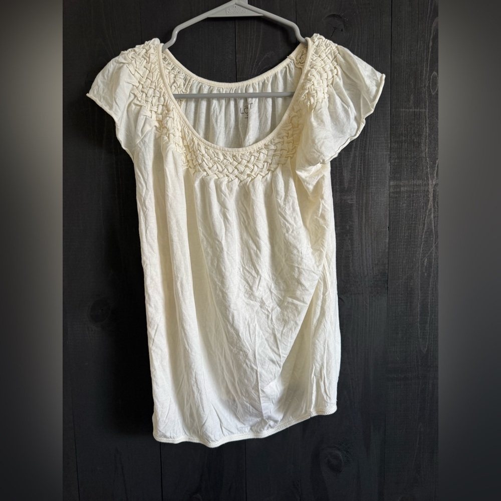 LOFT Cream Smocked Flutter Sleeve Blouse